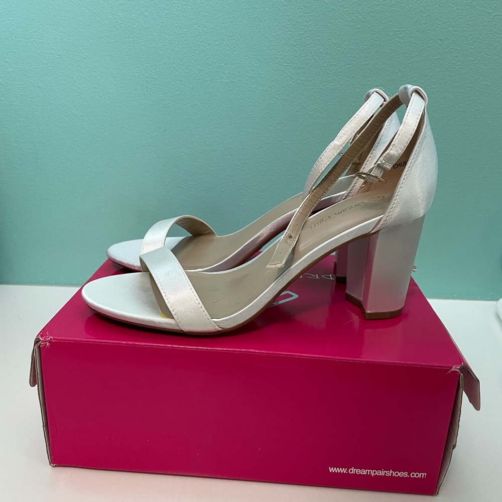Satin white heels